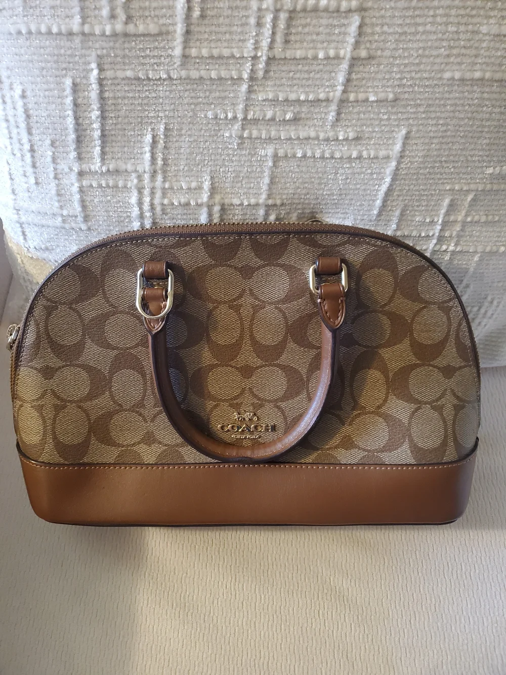 Coach Signature Tan and Brown Dome Satchel